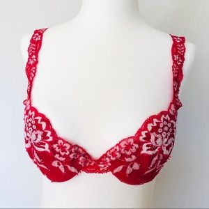 La Perla Red Lace Push-Up Bra Set - Size 32